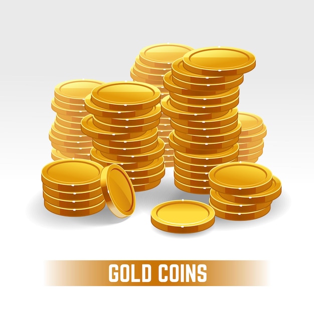 Free Vector gold coins pile on white