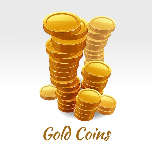 Free Vector gold coins pile on white