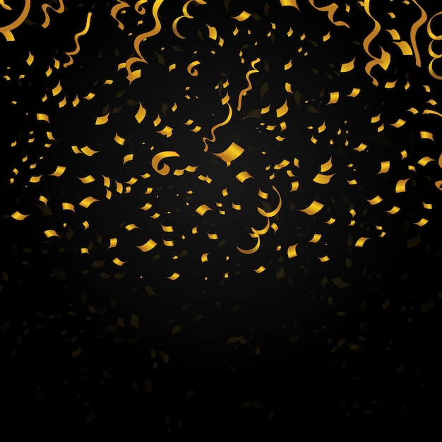 Free vector gold confetti on black background. decoration design for christmas holiday party, new year. vector festive illustration