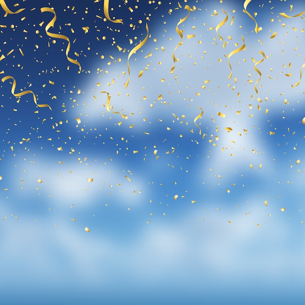 Free vector gold confetti on blue sky background