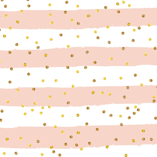 Gold confetti on grunge striped background 