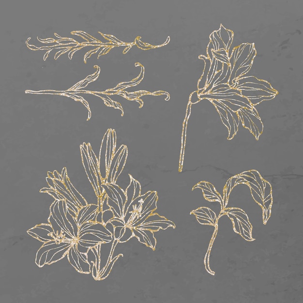 Gold floral outline set