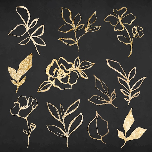 Free vector gold flower hand drawn illustration vector set, remixed from vintage public domain images