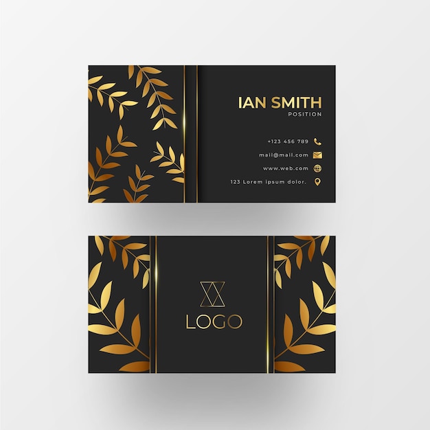 Gold foil leaves business card template