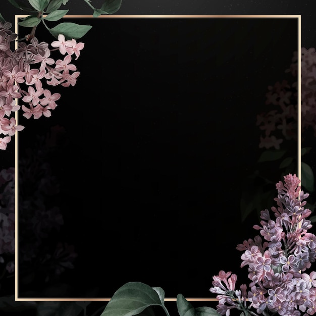 Free Vector gold frame with lilac border on black background