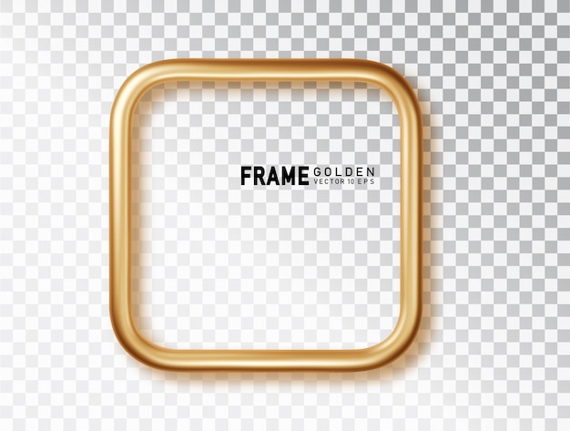 Free Vector gold frames soft corner square with shadows isolated on transparent background golden luxury realistic border