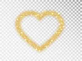 Free vector gold glitter heart frame with sparkles on transparent background. valentine's day design template for card, poster, invitation, flyer, gift, cover. vector golden dust isolated.