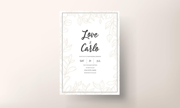 Gold leaf wedding invitation card template design