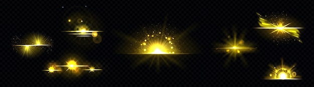 Free Vector gold light, sun radiant, golden line, sunburst isolated on black