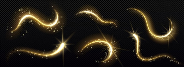 Free vector gold magic star trail with glitter and light dust