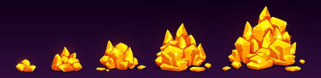 Free Vector gold nugget stone pile small and large game vector cartoon icon gem rock treasure block illustration isolated different size amber metal heap luxury prop in digital shop yellow glossy boulder piece