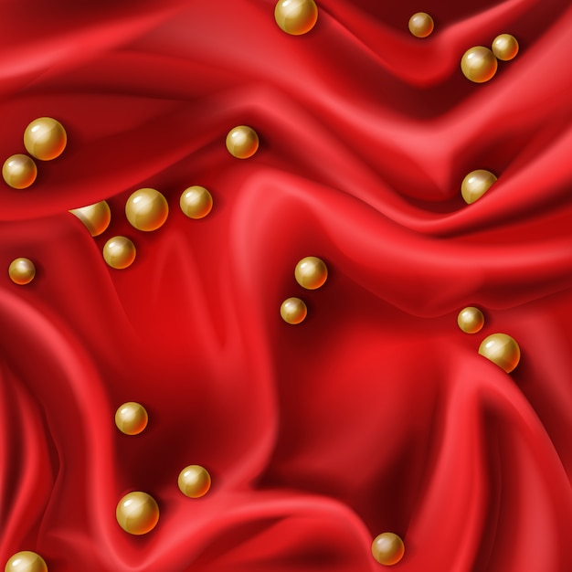 Free Vector gold pearls on red silk realistic vector