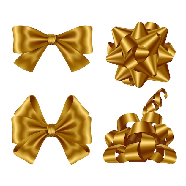 Gold ribbons and bows set