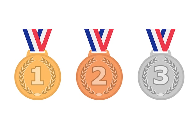 Free Vector gold silver and bronze medals with laurels and ribbons