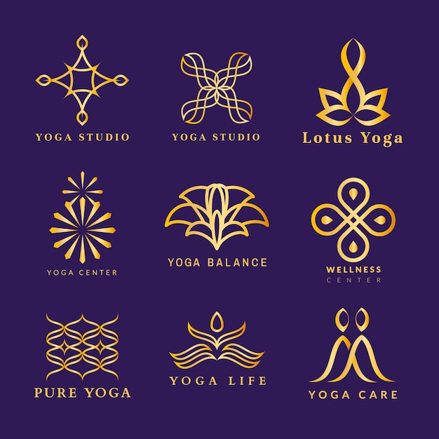 Gold spa logo template, wellness luxury design for health &amp; wellness business vector set