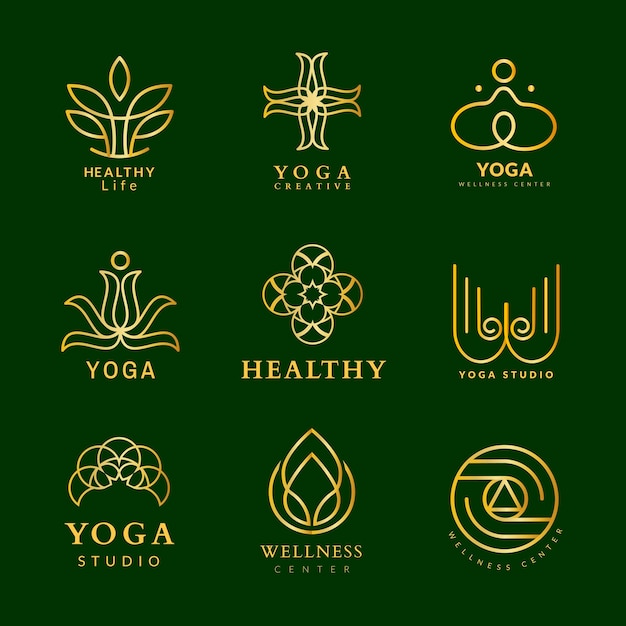 Gold spa logo template, wellness luxury design for health &amp; wellness business vector set