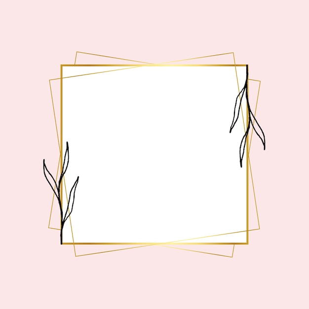 Gold square frame with simple flower drawing