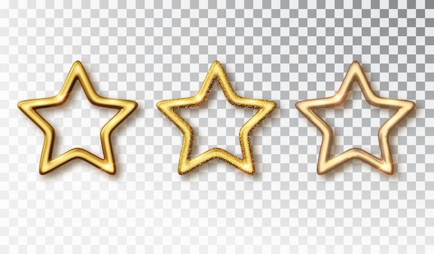 Free Vector gold stars collection isolated on white background realistic golden star with sparkles and transparent glass