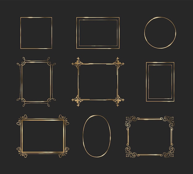 Free Vector gold thin frame luxury rectangle line border