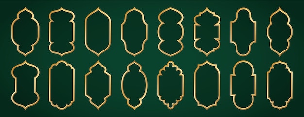 Free Vector gold traditional islamic window shapes muslim architecture frames or arabic golden borders