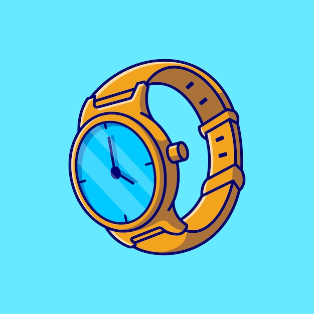 Gold watch Cartoon  Icon Illustration. Fashion Object Concept Isolated  . Flat Cartoon Style