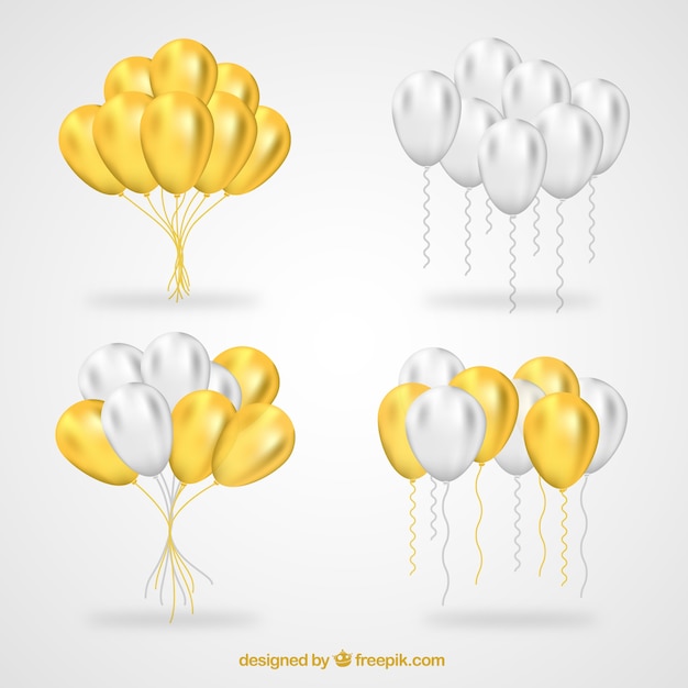 Gold and white balloons bunch collection