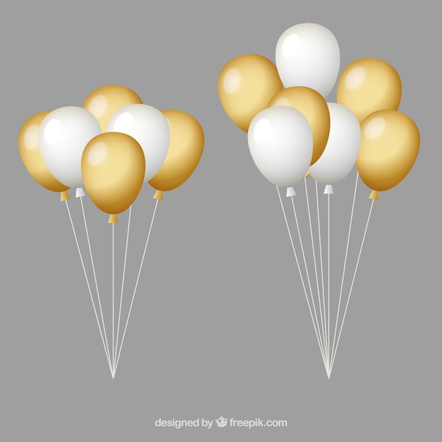 Gold and white balloons bunch collection