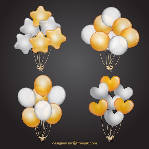 Gold and white balloons bunch collection