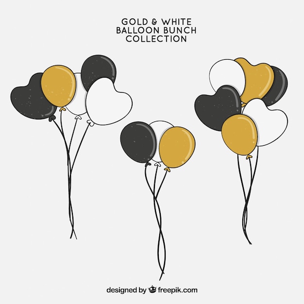 Free Vector gold white and black balloons bunch collection