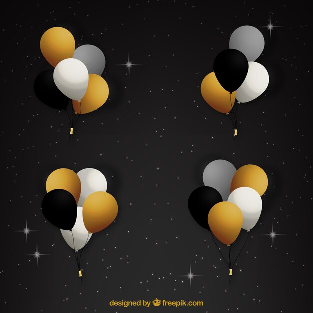 Gold white and black balloons bunch collection