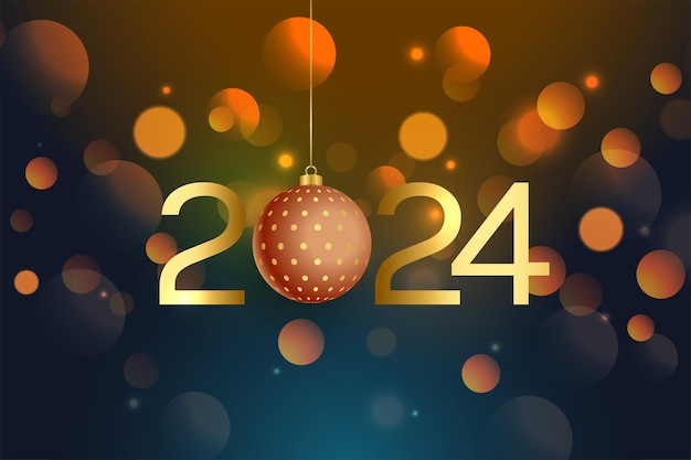 Free Vector golden 2024 new year bauble background with bokeh effect vector