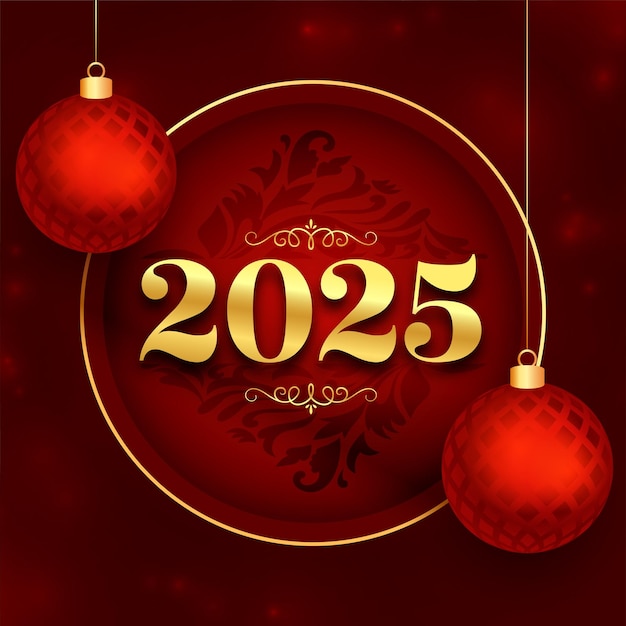 Free Vector golden 2025 new year bauble red background with text space