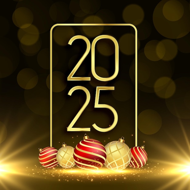 Free Vector golden 2025 new year wishes background with xmas bauble