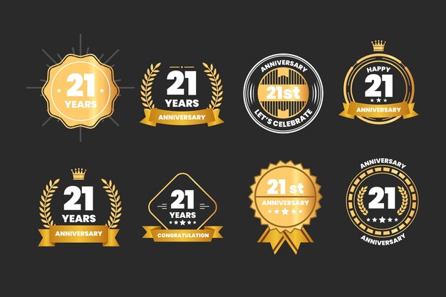 Golden 21 anniversary badges collection