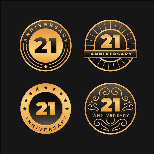 Free Vector golden 21 anniversary badges collection