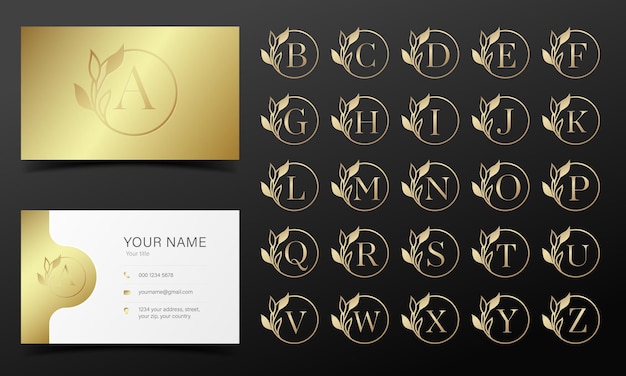 Golden alphabet in round frame for logo and branding design.