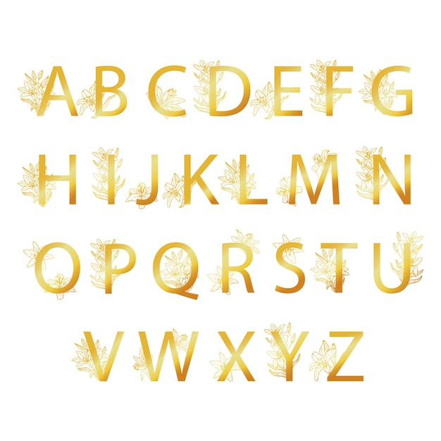 Golden alphabet with elegant flowers