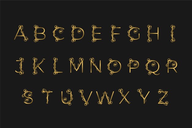 Golden alphabet with elegant flowers