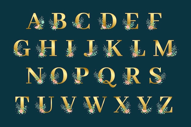 Free Vector golden alphabet with golden flowers design