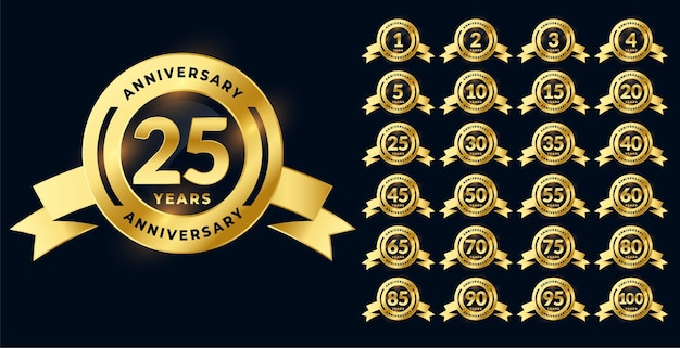 Golden anniversary shiny labels or emblems big set