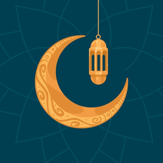 Golden arabic lamp in moon