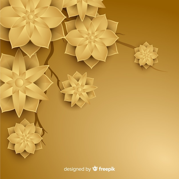 Free Vector golden background with 3d flowers