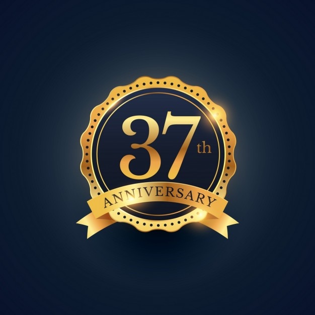 Free Vector golden badge for the 37th anniversary