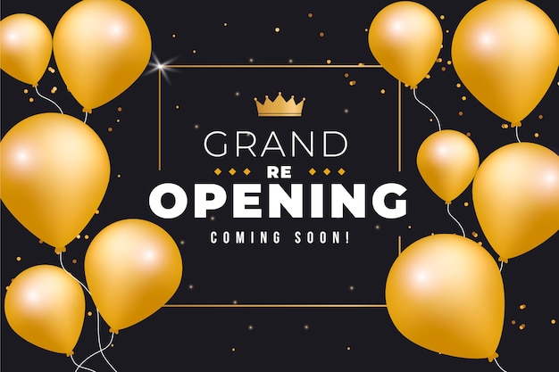 Golden balloons grand re-opening soon background