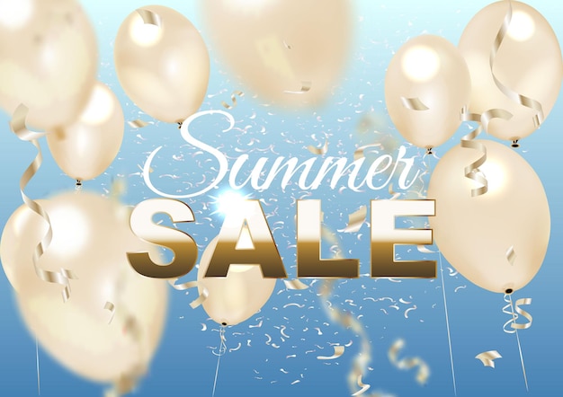 Golden balloons summer sky and text Hot Summer Sale