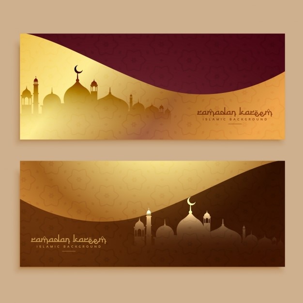 Free Vector golden banners of ramadan kareem and eid festival