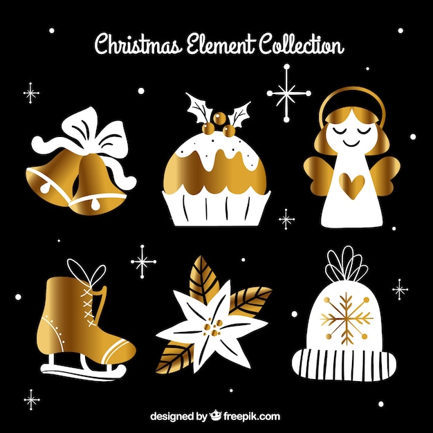 Golden and black christmas elements