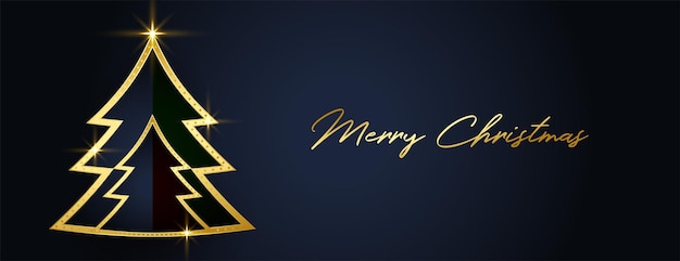 Free Vector golden and black christmas tree festival banner