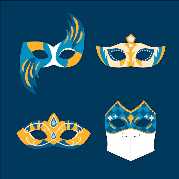 Free vector golden and blue 2d venetian carnival masks