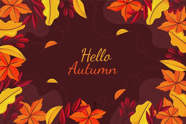 Golden and brown leaves hand drawn autumn background